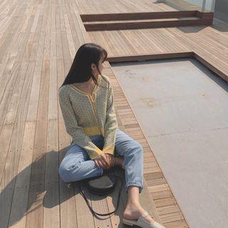 Flower Ringer Knit Cardigan Yellow - One Size