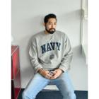 Navy Printed Boxy Sweatshirt