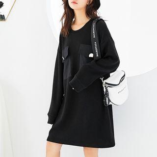 Pocketed Pullover Dress Black - One Size