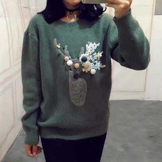 Bobble Deer Applique Sweater