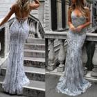 Spaghetti-strap Glitter Mermaid Evening Gown