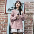 Tie Waist Long-sleeve Collared Dress / Cable-knit Sweater / Set
