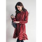 Long-sleeve Ruffled Striped Dress With Cord
