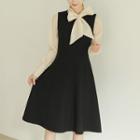 Round-neck Flared Midi Overall Dress Black - One Size