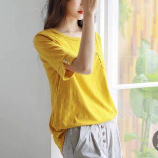 Buttoned Slit-sleeve T-shirt