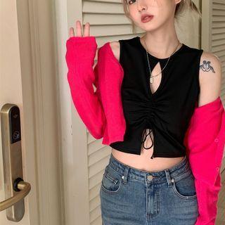 Cut-out Crop Tank Top / Cardigan