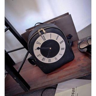 Clockface Faux Leather Backpack
