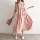Square-neck Linen Blend Tiered Maxi Dress