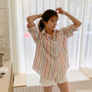 Multicolor Stripe Cotton Shirt Pink - One Size