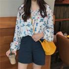Floral Long-sleeve Blouse As Figure - One Size