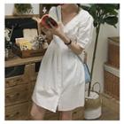 Short-sleeve Plain Tie-waist Mini Dress