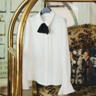 Stand-collar Bow-tie Long-sleeve Shirt
