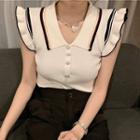 Ruffle Trim Sleeveless Knit Polo Shirt