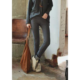 Band-waist Brushed-fleece Lined Skinny Pants