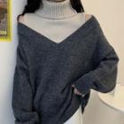 Paneled Turtle Neck Sweater