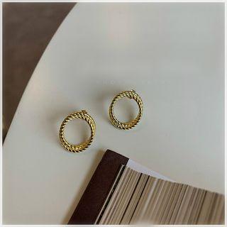 Twisted Hoop Stud Earring 5017 - Oval - Gold - One Size
