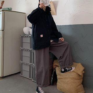 Button-up Jacket / Plain Wide-leg Pants