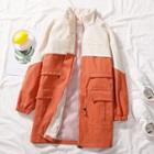 Color Block Drawstring Zip Jacket