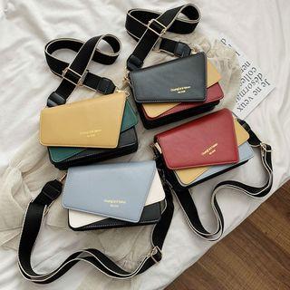 Irregular Faux Leather Color Block Flap Crossbody Bag