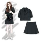 Plain Cropped Blazer / High-waist Plain Pleated A-line Mini Skirt