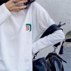 Mahjong Embroidered Long-sleeve T-shirt As Figure - One Size