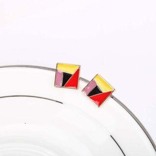 Glaze Square Earring 1 Pair - Red & Yellow & Black - One Size