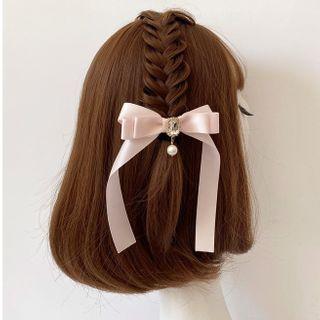Faux Pearl Bow Fabric Hair Tie
