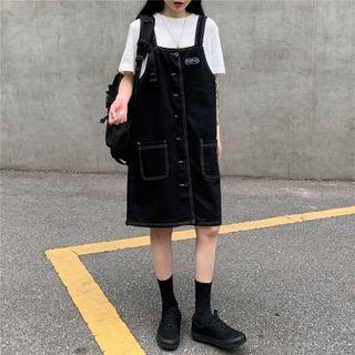 Short-sleeve Plain T-shirt / Denim Pinafore Dress