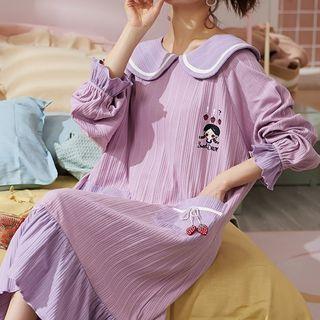 Peter Pan Collar Long-sleeve Print Sleep Dress