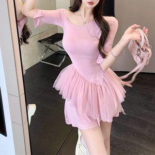 Elbow-sleeve Asymmetrical Top / Shorts
