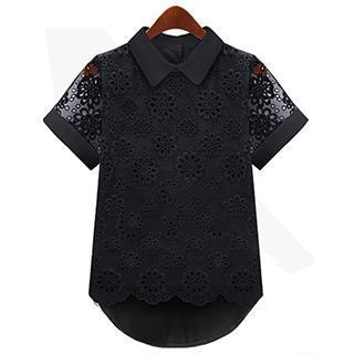 Eyelet Lace Overlay Blouse