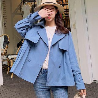 Pleated Double-breasted Trench Jacket