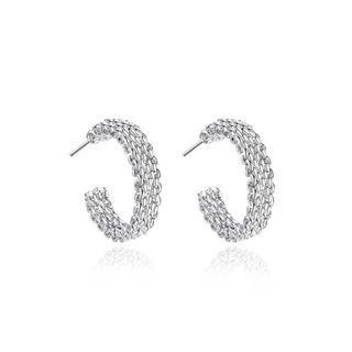 Simple And Fashion Mesh Woven Geometric Earrings Silver - One Size