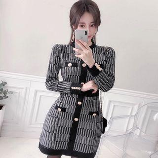 Houndstooth Knit Dress Black - One Size