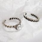 Alloy / Faux Pearl Open Ring 2 Piece - As Shown In Figure - One Size