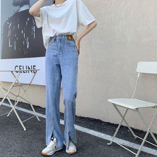 Slit Hem Loose Fit Jeans