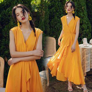 V-neck Open-back Maxi Sundress