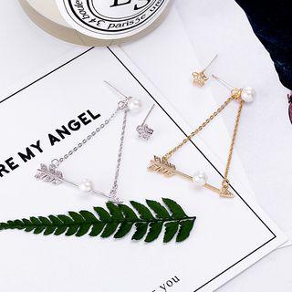 Non-matching Faux Pearl Arrow Dangle Earring Silver - One Size