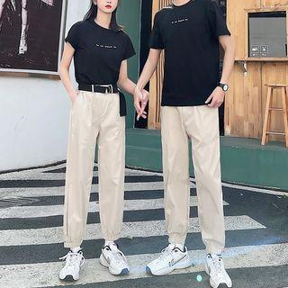 Couple Matching Short-sleeve T-shirt / Pants With Belt