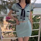 Short-sleeve Sailor-collar Knit Top / Mini Skirt