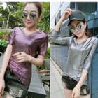 Glitter V-neck Long-sleeve T-shirt