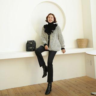 Ruffled Fuzzy Knit Cardigan