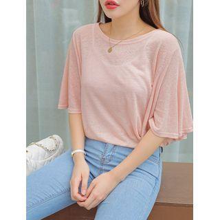 Bell-sleeve Linen Blend T-shirt