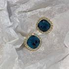 Square Rhinestone Earring 1 Pair - Blue & Silver - One Size