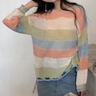 Striped Side-slit Sweater Stripes - Multicolor - One Size