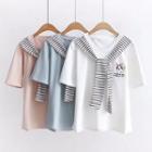 Striped Panel Embroidered Short Sleeve T-shirt
