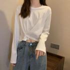 Asymmetric Button-up Long-sleeve Plain Top