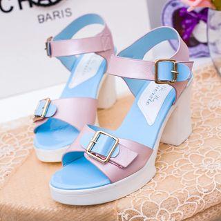 Buckled Patent Block-heel Sandals