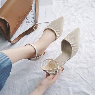 Faux Leather Ankle Strap Kitten Heel Pumps