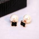 Stainless Steel Clover & Faux Pearl Through & Through Earring 1 Pair - As Shown In Figure - One Size